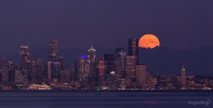 Full moonrise over Seattle
